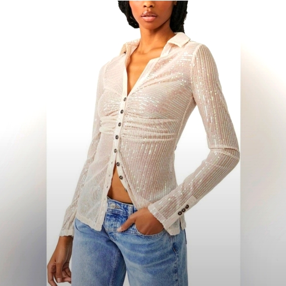 NWOT Free People Sequin Shirt - M - Picture 2 of 5